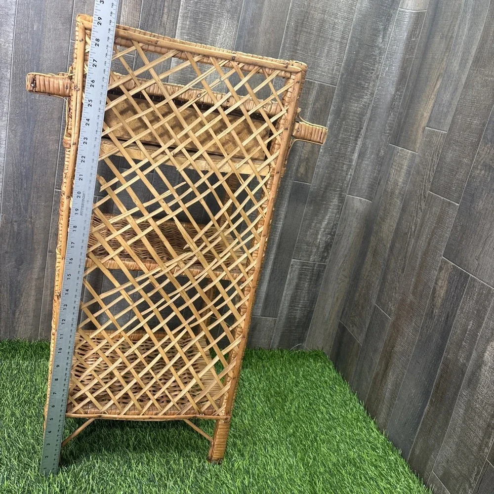 Vintage MCM Wicker Rattan 3 Tier Shelf Bookcase Plant Stand w/ Drawer Boho